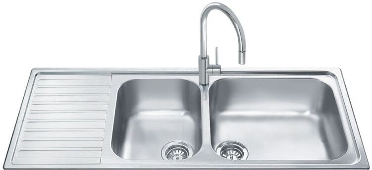 Lavello incasso semifilo 2 vasche e gocciolatoio sinistro 116x50 inox - Smeg LGM116S