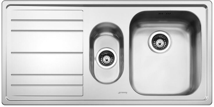 Lavello incasso semifilo 2 vasche e gocciolatoio sinistro 100x50 - Smeg LE102S2