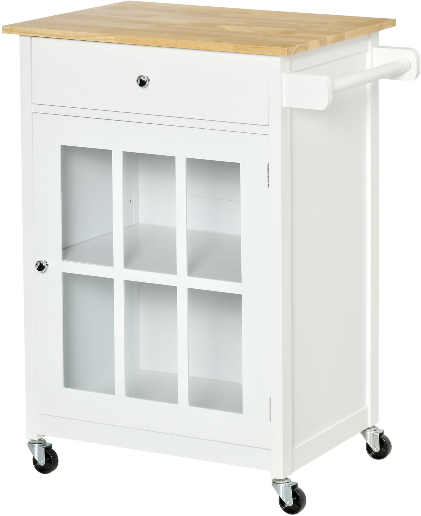 Homcom Carrello da Cucina Multiuso con Cassetto, Armadietto e 4 Ruote, in Legno Bianco, 67x48x86.5cm