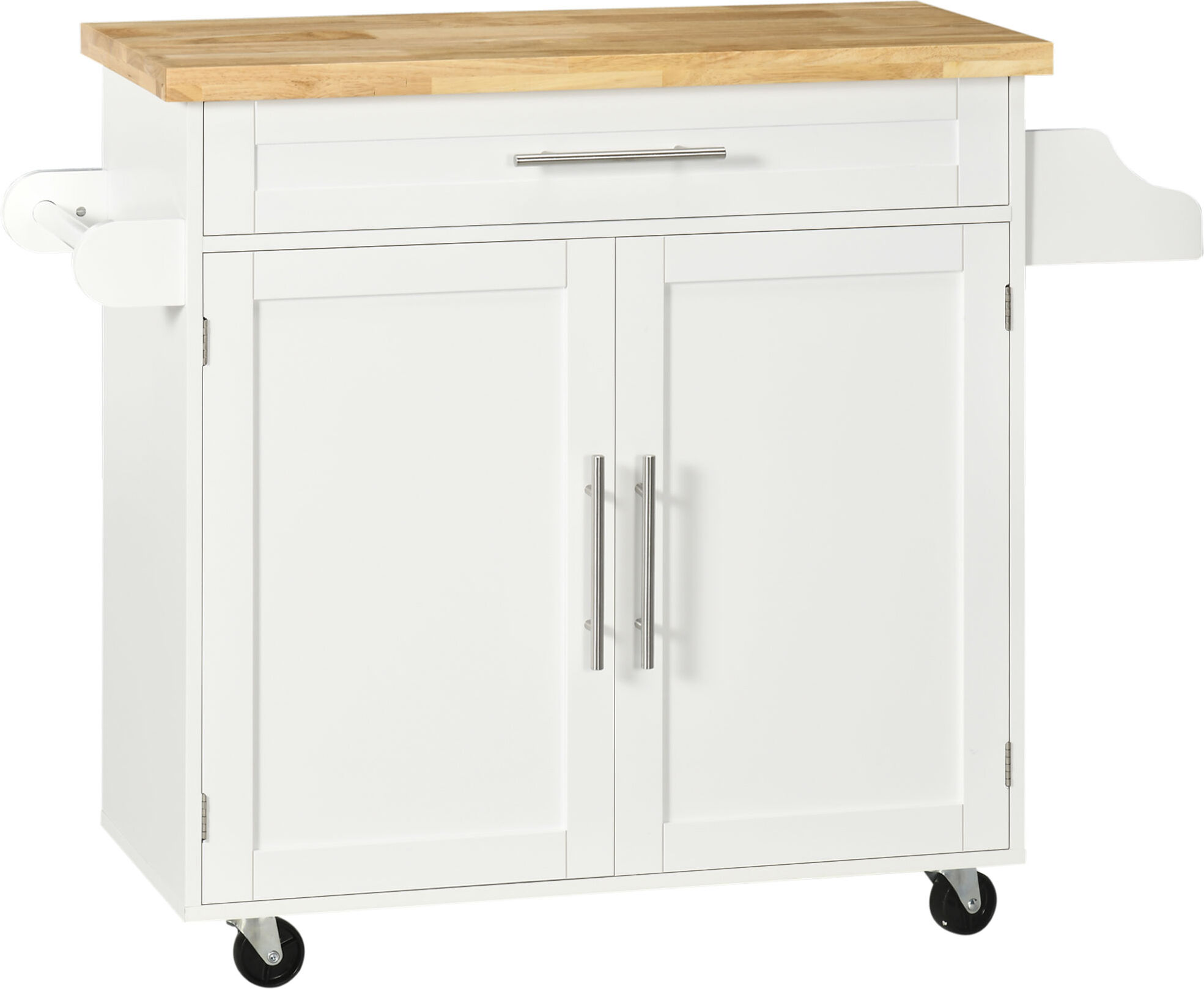 Homcom Carrello da Cucina con Cassetto, Portaspezie, Armadietto e 4 Ruote, 109x40x89cm, Bianco