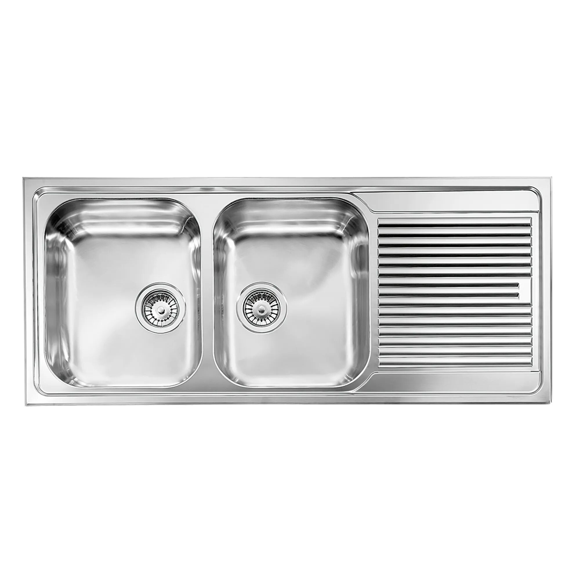 Cmspa LAVELLO ZENITH 116x50 cm INOX SATINATO 2 VASCHE SINISTRA CON SGOCCIOLATOIO PILETTA 3''