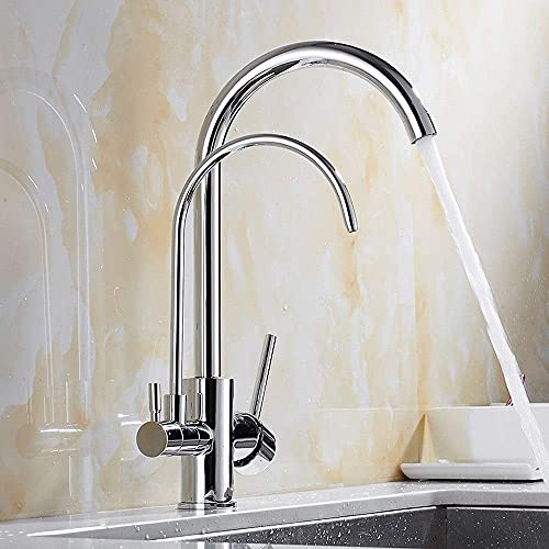 ZGXLSS Kranen Keuken Plating Tap, Keuken, 3-weg Keukenkraan met Filter Water Manier, Dubbele Handvat Drinkwater Kranen 3 Manieren, Koperen Keuken Mixer Tap 3 Manieren/Chroom