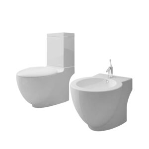 vidaXL Keramisk toalett & bidetsett hvit