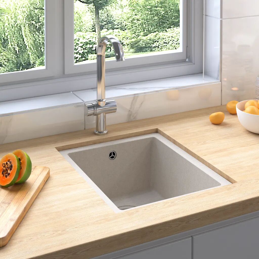 vidaXL Kjøkkenvask med overløpshull beige granitt