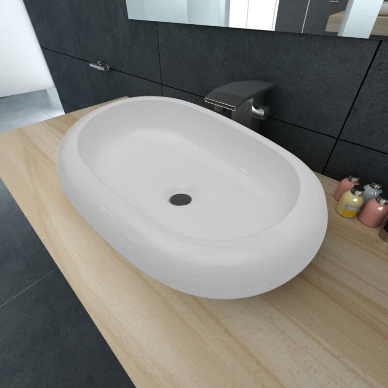 vidaXL Lavabo ovalado de cerámica blanco 63x42 cm