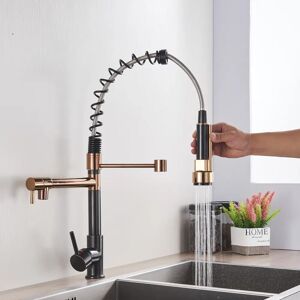 Belfry Kitchen Modern Pershing Kitchen Sink Mixer Tap 360°Swivel Pull Out Hose Spray Black+Rose Gold black/yellow 9.5 H cm