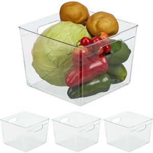 Relaxdays Fridge Container with Handles, 4x Set, Food Storage, Easy-care, Plastic, HxWxD: 15.5 x 21 x 21 cm, Transparent