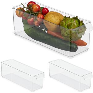 Relaxdays - Narrow Fridge Container, 3x Set, for Food Storage, Easy-care, Plastic, HxWxD: 10.5 x 10 x 30.5cm, Transparent