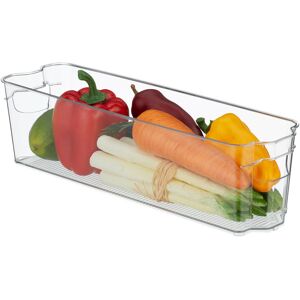 Relaxdays - Refrigerator Organiser with Handles, Groceries Storage, Washable, hwd: 10 x 38 x 10.5 cm, Plastic, Transparent