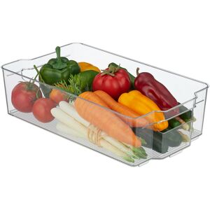 Relaxdays - Refrigerator Organiser with Handles, Groceries Storage, Washable, hwd: 10 x 38 x 21 cm, Plastic, Transparent