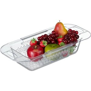 Sink Strainer, Extendable from 43.5-57 cm, to Hang up, for Washing Fruit & Vegetables, Plastic, Transparent - Relaxdays