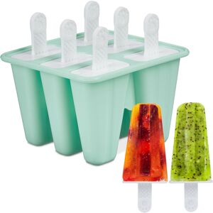 Relaxdays - Ice Cream Moulds, 6 Popsicles, 80 ml, diy Sticks, Ice Maker for Children & Adults, Silicone, Turquoise/White