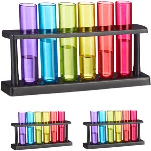 Shot Glasses, 18 Test Tubes, 3 Holders, Plastic, 40 ml, Party Liqueur Glasses, Taster Glasses, Colourful - Relaxdays