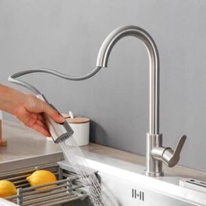 Quuuuen Brushed Stainless st Kitchen Faucet Single Hole Pull Out Spout Kitchen Sink Mixer Tap Stream Sprayer Head