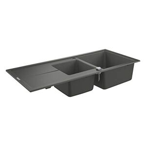 Grohe K400 - Quartz Composite Kitchen Sink with Drainer (Reversible Top Mount, Overflow and Automatic Waste Fitting, 1 Bowl 400x420x205 mm, 2 Bowl 295x295x205 mm), 116x50 cm, Granite Gray, 31643AT0