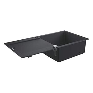 Grohe K500 - Quartz Composite Kitchen Sink with Drainer (Reversible Top Mount, Overflow and Automatic Waste Fitting with Rotary Handle, 1 Bowl 48 x 44 x 20 cm), 100 x 50 cm, Granite Black, 31645AP0