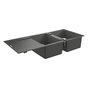 Grohe K500 - Quartz Composite Double Sink with Drainer (Reversible Top Mount, Overflow and Automatic Waste Fitting with Rotary Handle, Both Bowls 33 x 44 x 20 cm), 116 x 50 cm, Granite Gray, 31647AT0