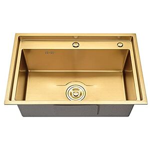 NBHDEK Kitchen Sink Stainless Steel, Hand-Made Kitchen Sink Golden Rectangular Single Bowl Sink, with Drainage Set 2 Holes for Workstations Farmhouses Bars Pantry