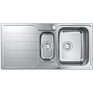 Grohe K500 stainless steel sink with drainer 1.5 bowl main bowl depth of 18.5 cm insulation on the underside of the sink dampens noise automatic waste fitting with remote control 31572SD1