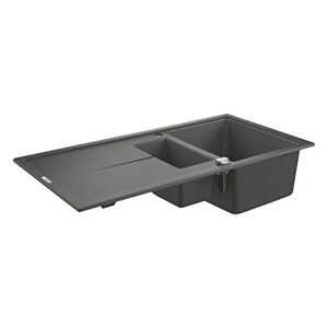 Grohe K400 - Quartz Composite Kitchen Sink with Drainer (Reversible Top Mount, Overflow and Automatic Waste Fitting, 1 Bowl 335x420x2.05mm, 0.5 Bowl 155x295x146mm), 100x50 cm, Granite Gray, 31642AT0