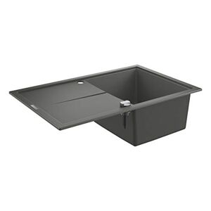 Grohe K400 - Quartz Composite Kitchen Sink with Drainer (Reversible Top Mount, Overflow and Automatic Waste Fitting with Rotary Handle, 1 Bowl 347 x 440 x 205mm), 78 x 50 cm, Granite Gray, 31639AT0