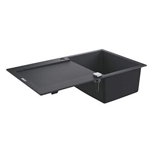 Grohe K500 - Quarts Composite Sink Top Mounted with Drainer (1 bowl 347 x 440 x 200 mm, Included: Waste Kit, Basket Strainer Waste, Mounting Set), Sink Dimensions 86 x 50 cm, Granite Black, 31644AP0