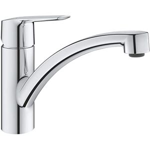 Grohe QUICKFIX Start - Kitchen Sink Mixer Tap (Low Spout with 140° Swivel Area, 35 mm Ceramic Cartridge, 1 Hole Easy to Install, Min. Recommended Pressure 1.0 bar, Tails 3/8 Inch), Chrome, 30530002