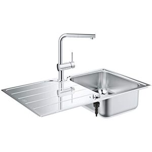 Grohe Minta sink bundle K500 stainless steel sink, 1 bowl depth of 17cm Minta single lever mixer kitchen tap in Chrome, high spout, 360° swivel spout, pull-out spray head 31573SD1