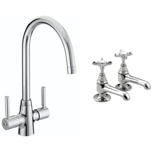 Bristan MZ SNK EF C Monza Easyfit Kitchen Sink Mixer Tap with Swivel Spout, Chrome & N 1/2 C CD 1901 Basin Pillar Taps, Chrome