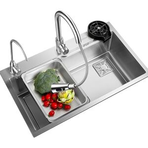 generic Silver Black Kitchen Sink, 3 Hole Stainless Steel Kitchen Sink Top Mount Bar Sink Single Bowl Drop in Kitchen Sink Set, Soap Dispenser for Modern Kitchen (Color : Silver, Size : 68x45CM)