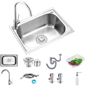 DIIDIIFF Commercial Sink, Built-in undermount Sink, Commercial Barroom Sink with hot and Cold Faucet, Drainer Basket, Sink Body, Drain Set, soap Dispenser, for Kitchen, Hotel, Restaurant, bar