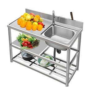 HAMEXLN Commercial Stainless Steel Utility Sink for Laundry, Single Compartment Kitchen Station with Storage Sink Strainer and Splash Guard, Portable Sink with Work Table & Adjustable Feet