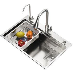 generic Silver Kitchen Sink, 3 Hole Stainless Steel Kitchen Sink Top Mount Bar Sink Single Bowl Drop in Kitchen Sink Set, Soap Dispenser, Drain Basket for Modern Kitchen (Color : Silver, Size : 75x45CM)