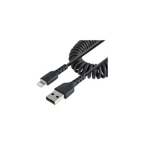 StarTech.com 50cm (20in) USB to Lightning Cable, MFi Certified, Coiled iPhone Charger Cable, Black, Durable and Flexible TPE Jacket Aramid Fiber, Heavy Duty Coil Charging Cable - Rugged USB Lightning Cable - Lightning-kabel - USB han til Lightning han - 5