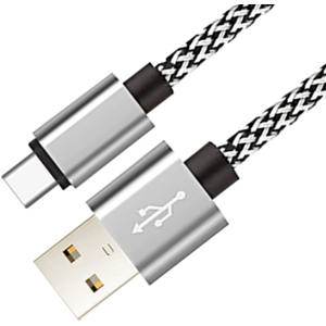 Stofbeklædt Usb-C 3.1 Usb Kabel - Sølv - 0.20 M