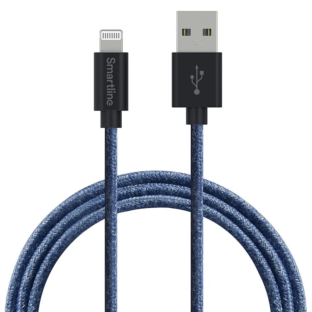 Smartline Fuzzy USB-A til Lightning Kabel 2 m. - Blå