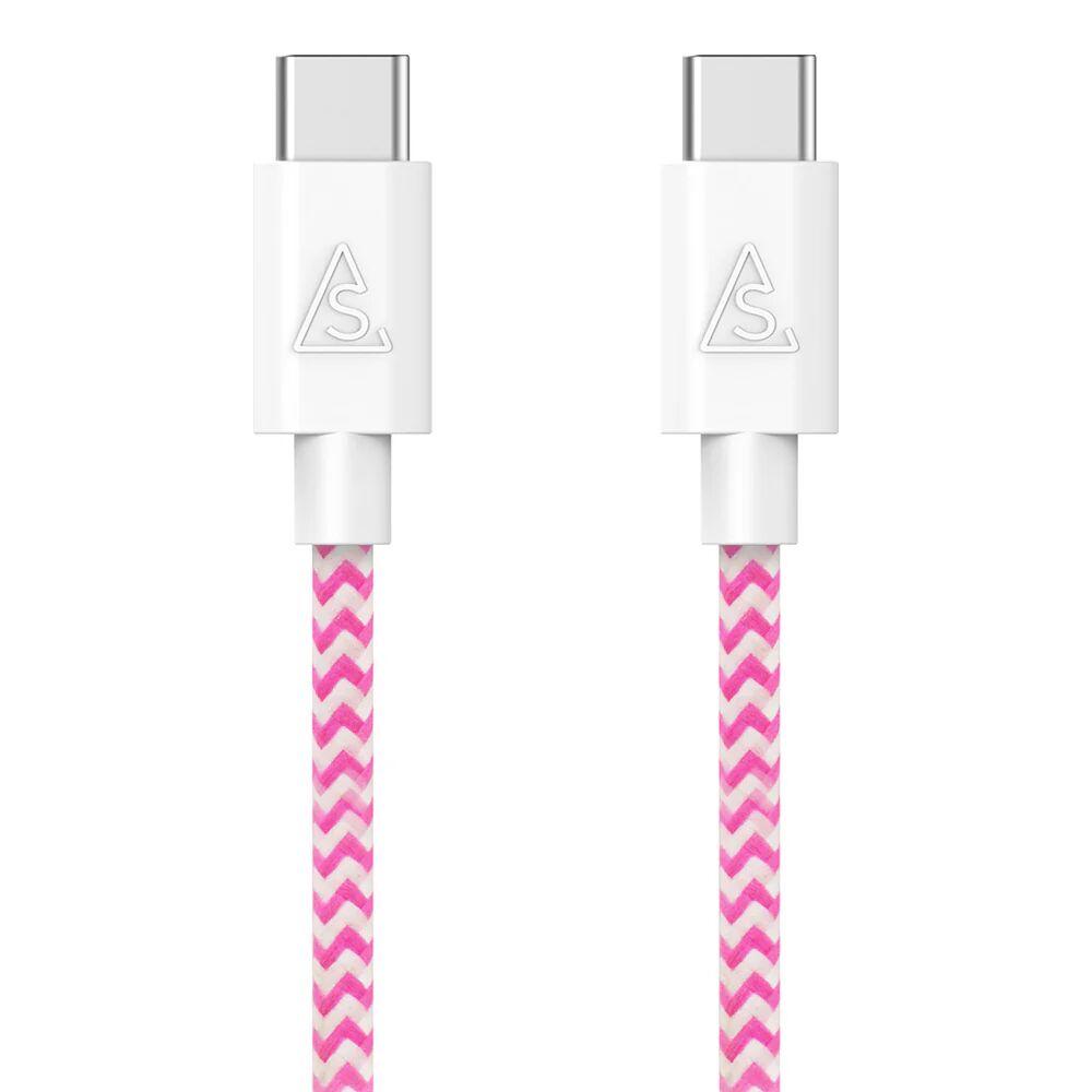 Smartline Braided (3A/15W) USB-C til USB-C Kabel 1 m. - Pink / Hvid