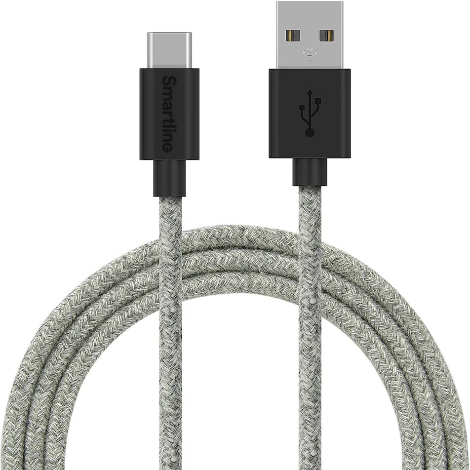 Smartline Fuzzy (3A/15W) USB2.0 - USB-C Kabel 2 m. - Grå