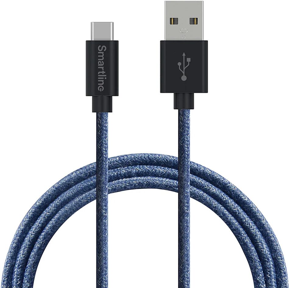 Smartline Fuzzy (3A/15W) USB2.0 - USB-C Kabel 2 m. - Blå