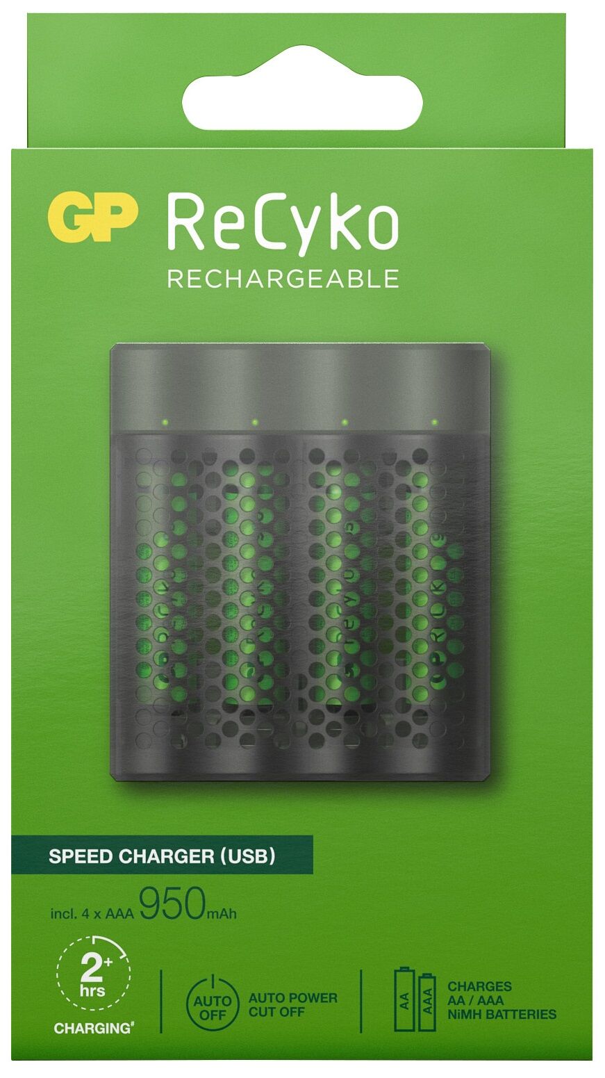 Gp Recyko M451 Batterilader Inkl. 4 Stk Aaa Batterier - 950 Mah