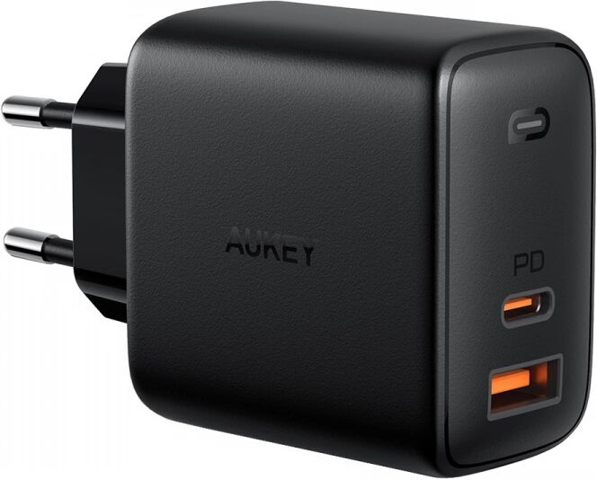 Aukey Wall Charger Mini, 1x USB-C, 1x USB-A, 65W - Svart Vegglader