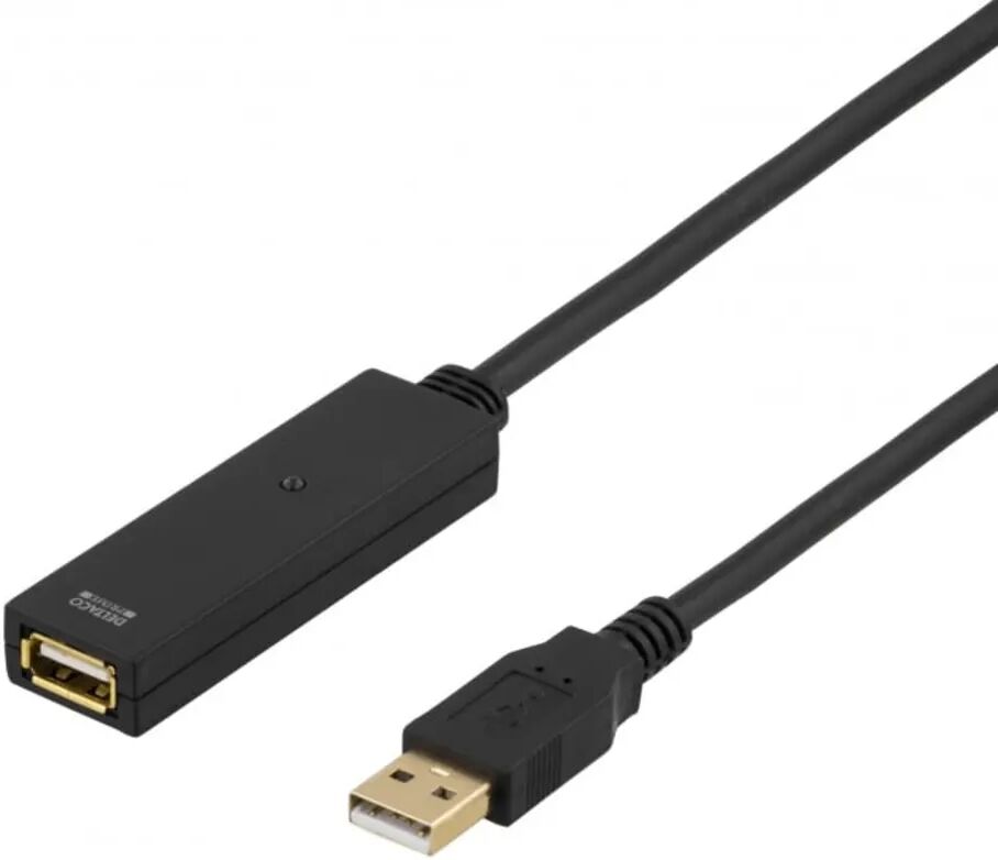 Deltaco PRIME USB förlängningskabel, aktiv, USB 2.0, 3m, svart