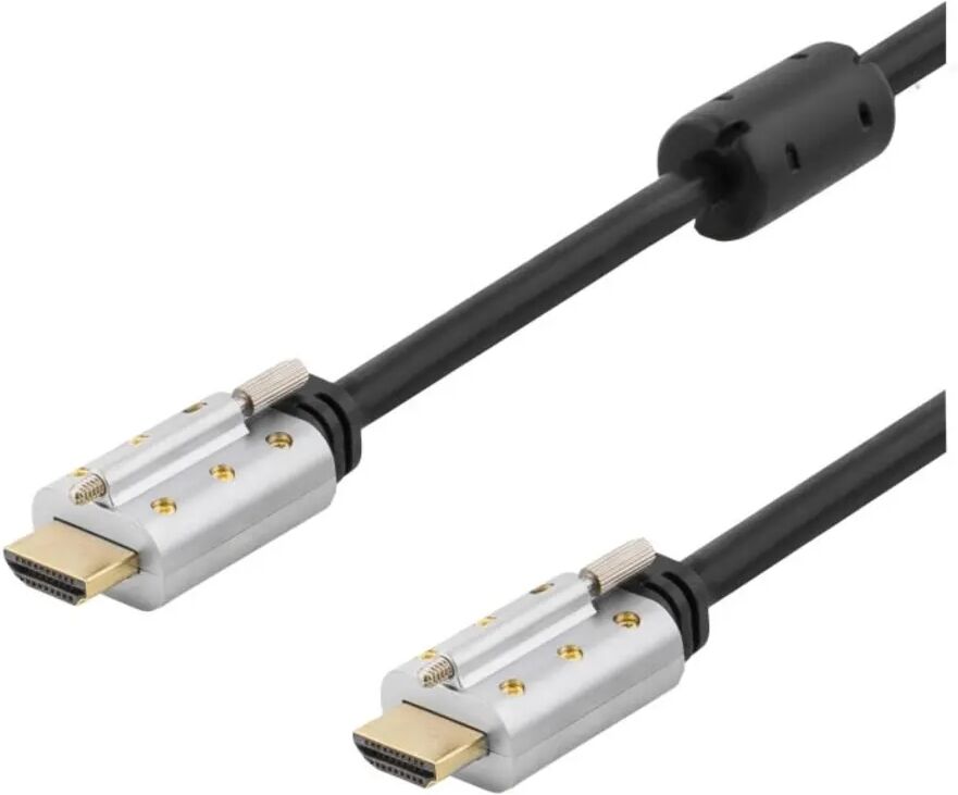 Deltaco HDMI kabel, låsbar, HDMI High Speed with Ethernet, 3m, svart