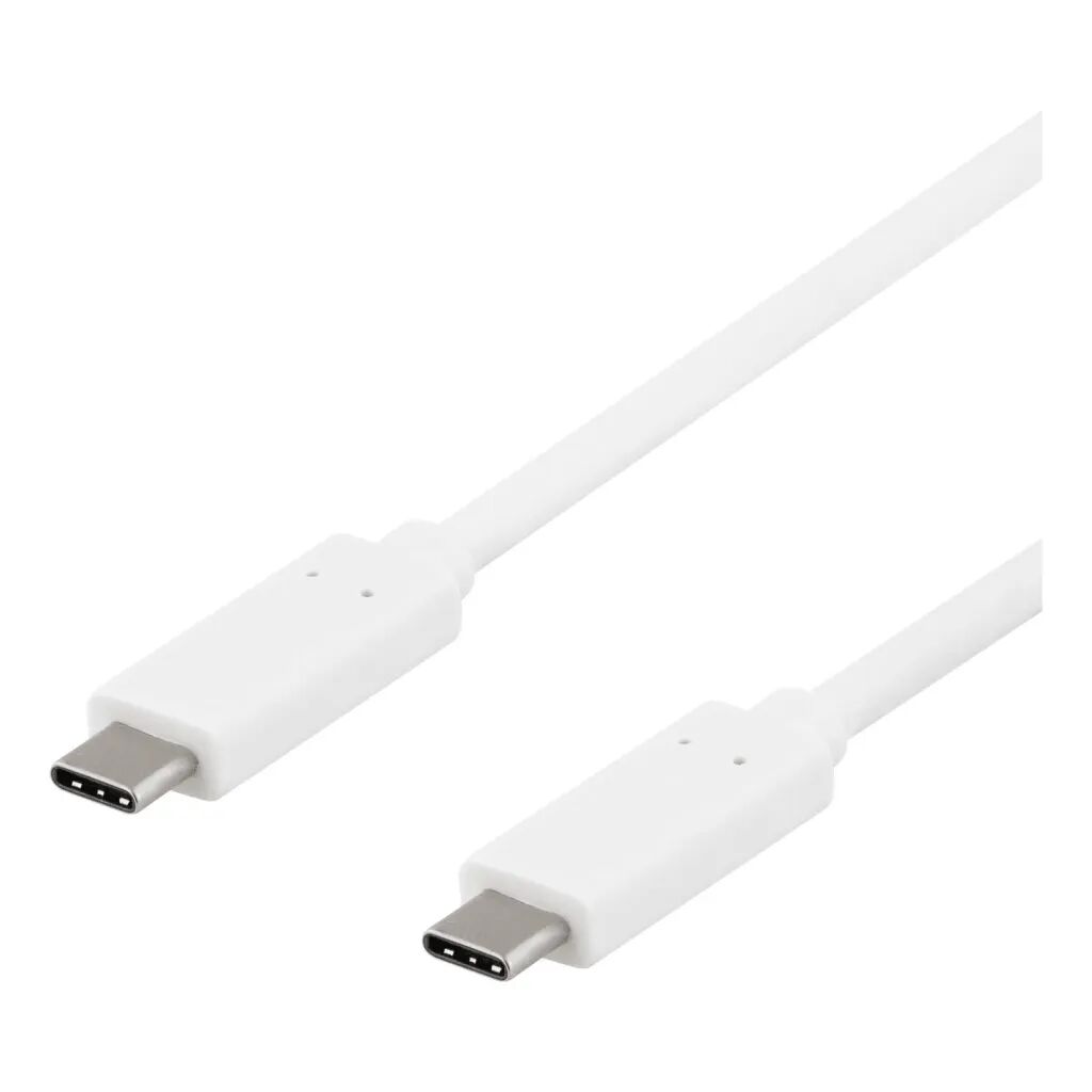 Deltaco USB-C-kabel, 0,5m, USB 3.1 Gen 2, 10 Gbps, 60W, vit