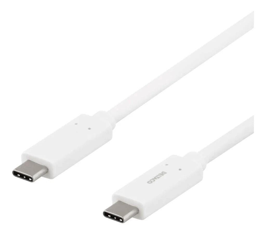 Deltaco USB-C kabel, 0,5m, USB 3.1 Gen 1, vit