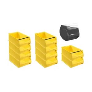 PROREGAL 10x Gelbe Sichtlagerbox 5.1 mit Griffstange & Abdeckung   HxBxT 20x30x50cm   21,8 Liter   Sichtlagerbehälter, Sichtlagerkasten