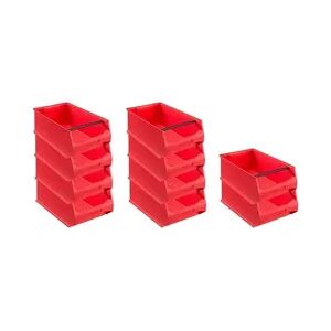 PROREGAL 10x Rote Sichtlagerbox 5.1 mit Griffstange   HxBxT 20x30x50cm   21,8 Liter   Sichtlagerbehälter, Sichtlagerkasten