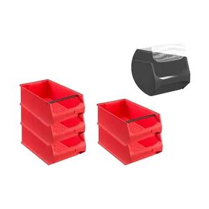 PROREGAL 5x Rote Sichtlagerbox 5.1 mit Griffstange & Abdeckung   HxBxT 20x30x50cm   21,8 Liter   Sichtlagerbehälter, Sichtlagerkasten