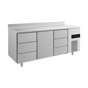 Groju Gastro Kühltisch 1 Tür mittig 6 Schubladen links&rechts Umluftkühlung Aufkantung, 1865x700x850mm -2/+8°C