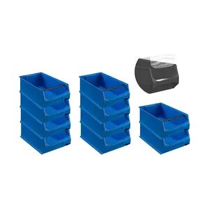 PROREGAL 10x Blaue Sichtlagerbox 5.1 mit Griffstange & Abdeckung   HxBxT 20x30x50cm   21,8 Liter   Sichtlagerbehälter, Sichtlagerkasten